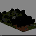 Single Family House With Wooden Structure Black Roof Patio And Grass Courtyard Area