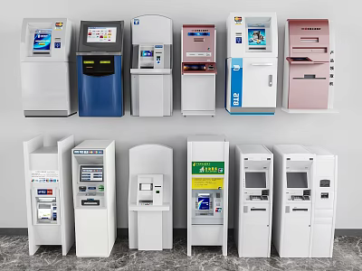 Public Self Service Kiosks With Various Designs And Functional Interfaces 3d model