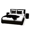 Modern Double Bed With Black Headboard White Sheets Black Pillows And Blanket 3d model
