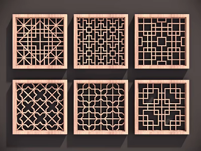 Decorative Wooden Carved Lattice Windows With Various Intricate Patterns And Designs 3d model