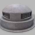 Solid Circular Stone Building Structure With Windows Entrance And Base Platform Design 3d model