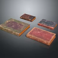 Vintage Books With Colorful Decorative Covers And Intricate Textured Designs