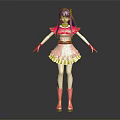 Cute Game Movie Character With Purple Hair Pink Dress Yellow Skirt Gloves And Boots