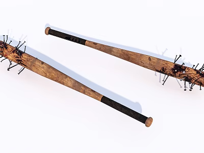 Vintage Wooden Baseball Bats With Nails As Durable Sports Training Equipment 3d model