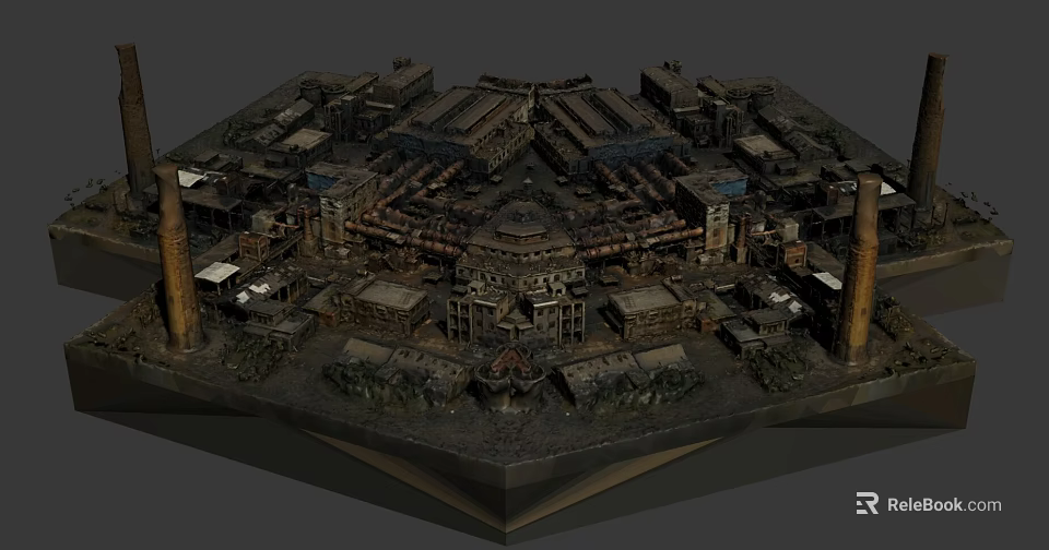 Detailed Industrial Building Model Featuring Factory Structures Chimneys And Intricate Urban Layout 3d model 