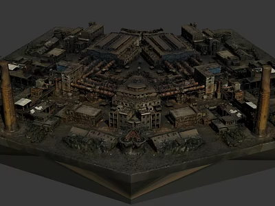 Detailed Industrial Building Model Featuring Factory Structures Chimneys And Intricate Urban Layout 3d model