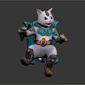 Futuristic Cat Like Creature In Armored Tech Suit With Blue White And Orange Accents