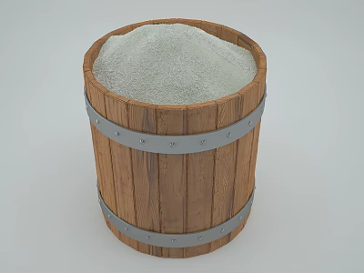Rustic Style Decorative Wooden Barrel Ornament Set With White Powder And Metal Hoops Accent 3d model