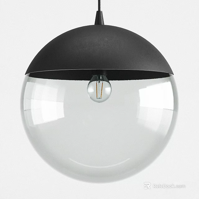 Sleek Modern Pendant Light With Black Shade Transparent Glass Globe And Bulb 3d model 