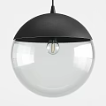 Sleek Modern Pendant Light With Black Shade Transparent Glass Globe And Bulb