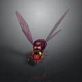 3D Rendered Insect Model With Red Black Body Green Eyes Transparent Wings And Dark Background