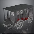 Vintage Prison Wagon With Metal Bars Enclosure Large Spoked Wheels And Metal Roof