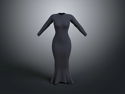 Elegant Dark Colored Long Sleeve Fitted Dress With Flared Hem Design 3d model