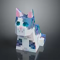 Colorful Pixel Art Cat Sculpture With Blue Purple White Fur And Shiny Reflection