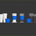 Everyday Practical Household Plastic Cups With Lids In White And Blue Colors