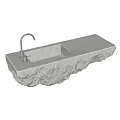 Unique Double Stone Washbasin Design With Natural Rock Texture And Modern Faucet