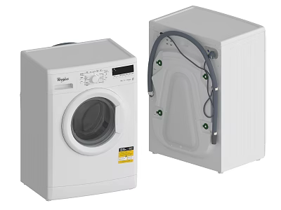 Whirlpool Washing Machine With Front Control Panel Round Door And Back Drain Hose 3d model
