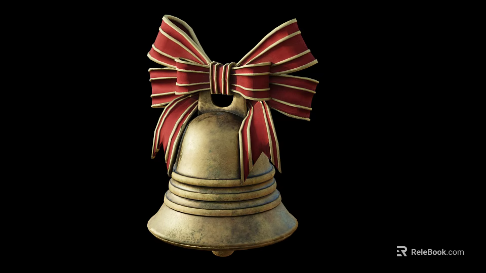Brass Bell Pendant with Red Bow Decoration for Vintage Home Decor 3d model 