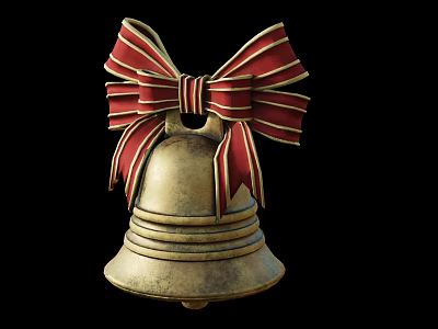 Brass Bell Pendant with Red Bow Decoration for Vintage Home Decor 3d model