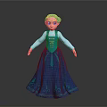Animated Game Character With Green Hair Blue Long Dress White Sleeves And Decorative Patterns