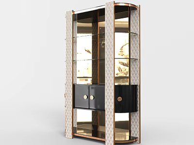 Modern Wine Cabinet With Glass Doors Gold Metal Frame And Black Storage 3d model