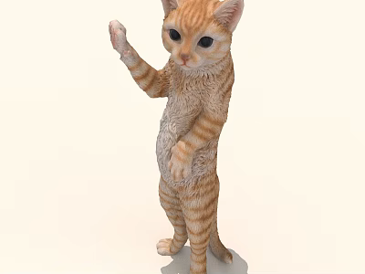 Cute Orange Tabby Kitten Standing Upright With Raised Paw And Striped Fur 3d model