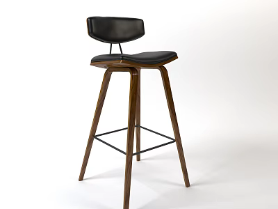 Modern Bar Stool With Black Leather Seat Backrest And Wooden Legs Design 3d model