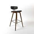 Modern Bar Stool With Black Leather Seat Backrest And Wooden Legs Design