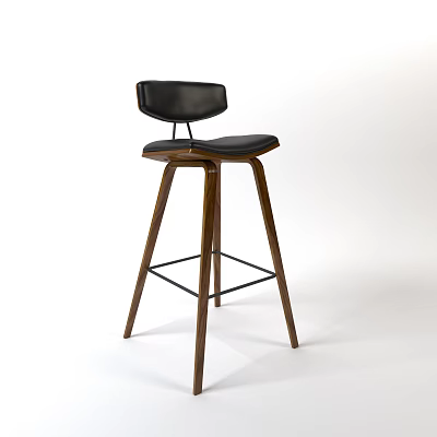 Modern Bar Stool With Black Leather Seat Backrest And Wooden Legs Design 3d model