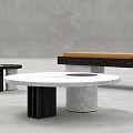 Modern Round Coffee Table White Marble Top Black Central Circle Design With Matching Side Tables 3d model