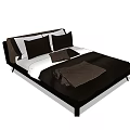Modern Double Bed with Black White Bedding Brown Throw and Pillows 3d model
