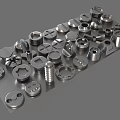 Metal Hardware Tools Including Screws Nuts Washers Neatly Arranged On Gray Surface 3d model
