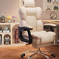 Comfortable Beige Office Chair With Black Armrests Wheels And Wooden Desk In Cozy Home Office