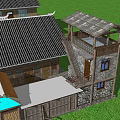 Traditional Village Architecture With Tiled Roof Wooden Structure And Stone Walls