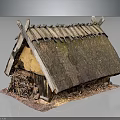 Traditional Thatched Roof Building Model With Cross Wooden Beams And Hay Structure Details