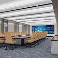 Modern Conference Room With Long Table Comfortable Chairs Large Display And Lighting 3d model