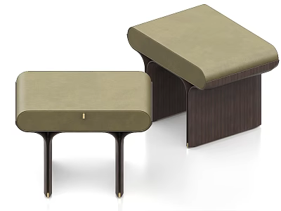 Modern Bedside Tables With Green Padded Top Dark Brown Wooden Frame And Gold Metal Legs 3d model