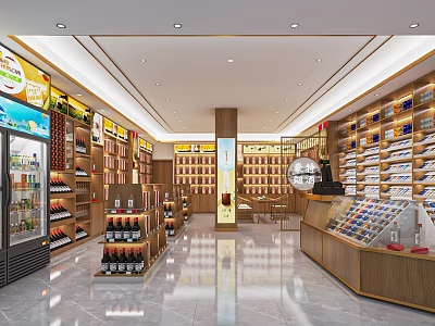 Liquor and Tobacco Store Interior With Shelves Of Wine Bottles And Tobacco Products 3d model
