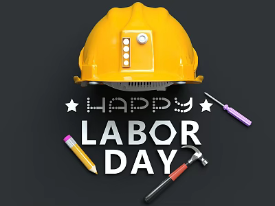 Happy Labor Day Celebration With Yellow Hard Hat And Construction Tools 3d model