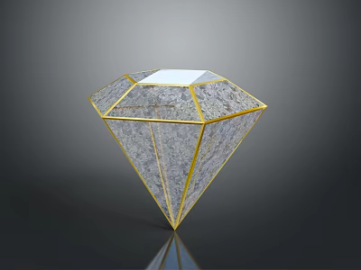 Diamond Shaped Decorative Ornament With Golden Frame Transparent Body And Base Reflection 3d model