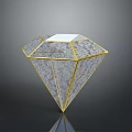 Diamond Shaped Decorative Ornament With Golden Frame Transparent Body And Base Reflection