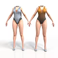 Two Gray And Brown Gradient One Piece Swimsuits On Mannequins With High Heels
