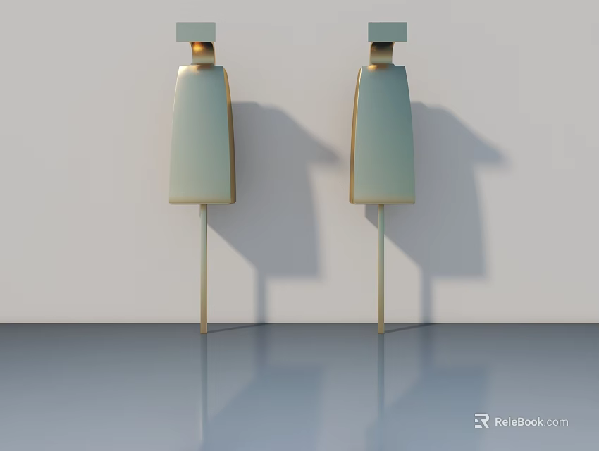 Modern Light Colored Hinged Doors With Golden Frames On White Wall And Gray Floor 3d model