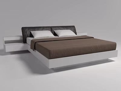 Modern Double Bed With Dark Headboard White Frame And Brown Bedding 3d model