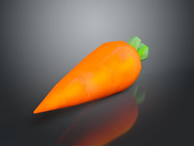Fresh Vibrant Orange Carrot with Green Leaves on Dark Surface 3d model
