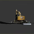 Yellow Crawler Excavator With Digging Bucket On Platform Surrounded By Green Cones 3d model