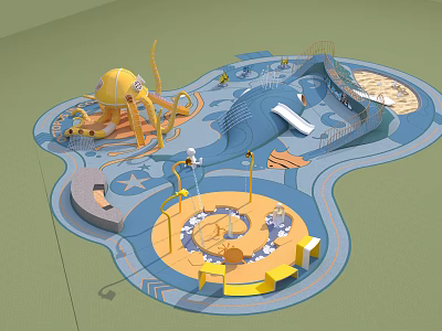 Children's Outdoor Play Equipment With Octopus Shaped Structure Slide Climbing Elements And Circular Area 3d model