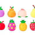 Colorful Cartoon Fruit Toys Including Apple Strawberry Pineapple Peach And Pear Shapes