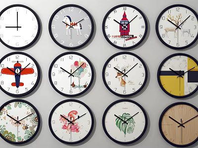 Multiple Wall Clocks With Different Designs And Decorative Patterns 3d model