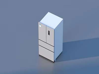 White Standing Refrigerator With Double Doors And Drawer Design Modern Kitchen Appliance 3d model